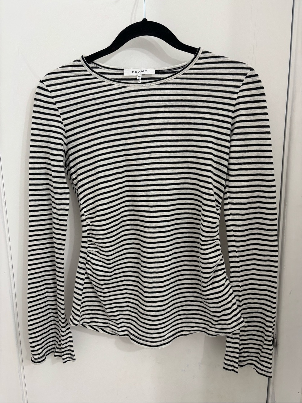 Frame Denim Black & White Striped Long Sleeve Crew Top